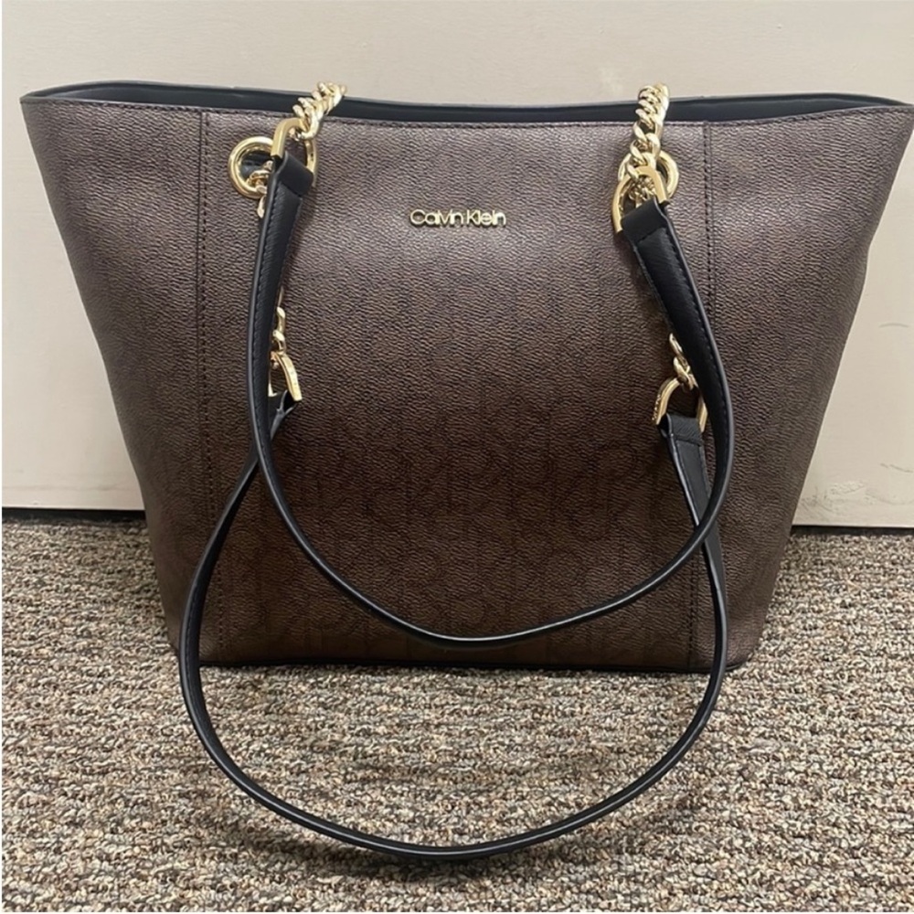 Calvin Klein Dark Brown Tote with Gold Accents